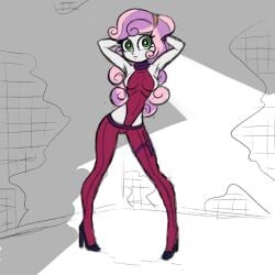 armpits arms_behind_head breasts curvy dress equestria_girls green_eyes grown_up looking_at_viewer my_little_pony pose posing revealing_clothes sexy sexy_pose stammis sweetie_belle_(mlp) violet_hair white_body