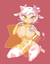 1girls bikini breast_press breasts cat_ears cat_tail catgirl cow_print cow_print_armwear cow_print_bikini cow_print_legwear cow_print_panties cow_print_thighhighs female female_focus female_only gloves golden_eyes hello_kitty hello_kitty_(character) hello_kitty_(series) kitty_white large_breasts looking_at_viewer minus8 pink_background short_hair tail yellow_eyes