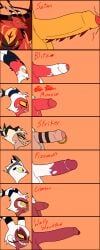 7_penises absurd_res accessory animal_humanoid ball_markings balls big_penis black_border blitzo_(helluva_boss) border broken_horn character_name chart circumcised circumcision_scar cock_ring crimson_(helluva_boss) demon dragon dragon_humanoid erection facial_scar fizzarolli_(helluva_boss) foreskin freckles genital_markings genital_piercing genital_scar genitals gold_piercing group hair hellaverse helluva_boss hi_res horn humanoid hybrid hybrid_genitalia hybrid_penis imp jewelry long_penis male markings moxxie_(helluva_boss) multi_genitalia multi_penis multicolored_body multicolored_penis mythological_creature mythological_scalie mythology penile_spines penis penis_accessory penis_chart penis_jewelry penis_piercing penis_scar penis_size_comparison penis_size_difference piercing prince_albert_piercing pubes pubic_fuzz red_penis retracted_foreskin satan_(helluva_boss) scalie scar short_penis small_penis striker_(helluva_boss) striped_genitalia striped_horn striped_penis stripes teeth text tongue tongue_out traced unknown_artist unretracted_foreskin wally_wackford white_hair