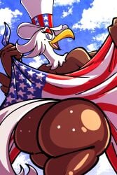 absurd_res accipitrid accipitriform american_flag anthro ass avian bird clothing eagle female freeda_(himynameisnobody) hat headgear headwear hi_res sachasketchy sky solo united_states_of_america