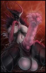 absurd_res animal_genitalia animal_penis arachnid arthropod balls belly biomechanical bodily_fluids breasts cum egg egg_sac equine_genitalia equine_penis genital_fluids genitals gynomorph hi_res humanoid intersex navel oraxia_(warframe) ovipositor ovipositor_penis penis precum saintmarmo solo spider spread_legs spreading steam sweat warframe_(species) wide_hips