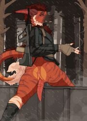 5_fingers ambiguous_gender andromorph animal_genitalia animated animated_gif anthro anus ass background_shot backpack bodily_fluids boots boots_without_bottomwear bullpup_rifle cigarette cigarette_in_hand cigarette_smoke claws clothed clothing coat erection exhibitionism fence fingerless_gloves fingers footwear forest genital_fluids genital_slit genitals gloves grin grinning_at_viewer gun handwear harness hi_res intersex leaking_precum long_nails looking_at_viewer looking_back looking_back_at_viewer male male/ambiguous medial_ring mertvykhcrows outside pantsless pantsless_anthro penis pixel_(artwork) pixel_animation pixel_art pixelated plant precum precum_string raining ranged_weapon rifle rorsch_(vernid) shoes sling_(weapon) slit_penis smile smiling_at_viewer smoke smoke_from_nose solo solo_focus tapering_penis throbbing throbbing_penis topwear tree uniform vernid wall_(structure) weapon yellow_eyes