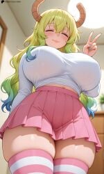 ai_assisted ai_generated ass ass big_ass big_breasts big_butt breasts breasts closed_eyes closed_eyes_smile cute cute_face cute_girl dragon_girl dragon_horns female from_below green_hair hand_sign huge_ass huge_breasts huge_butt kobayashi-san_chi_no_maidragon lay-oreo lips long_sleeves looking_at_viewer lucoa lucoa_(maidragon) milf multicolored_hair patreon patreon_reward peace_sign pink_panties pink_thighhighs quetzalcoatl_(dragon_maid) seductive seductive_look seductive_smile skirt smile standing striped_legwear stripes tagme thick_ass thick_thighs thighhighs thighs white_shirt zettai_ryouiki