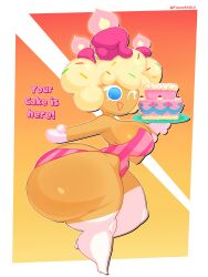 1girl big_ass big_butt birthday_cake_cookie blue_eyes cake candle candles cookie cookie_run cookie_run_ovenbreak female fromariels frosting frosting_hair holding_food holding_object holding_plate solo solo_female sprinkles tagme text thicc thick_ass thick_thighs white_thigh_highs white_thighhighs
