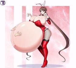 1girls alternate_version_available artist_name belly_bigger_than_body belly_bigger_than_head belly_rub big_breasts blue_eyes breasts breasts_bigger_than_head brown_hair bunny_ears bunny_girl bunny_tail bunnysuit cleavage donut eyebrows eyebrows_visible_through_hair female female_focus female_only fishnets green_eyes hairband heterochromia high_heels huge_breasts hyper hyper_pregnancy light-skinned_female light_skin long_hair playboy_bunny pregnancy pregnant pregnant_belly pregnant_female ready_to_pop round_belly ryoubi_(senran_kagura) senran_kagura skindentation smile timaeus watermark