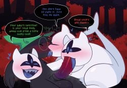 balls black_body black_fur blush blush_lines bodily_fluids clover_(deltarune) crushpepper deltarune detailed_background drooling erection eyewear fellatio female fur genitals glasses hi_res lying male male/female on_back oral penile penis ralsei saliva sex sweat tagme tongue tongue_out undertale_(series)