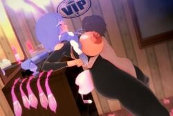 1boy 1girls animated big_breasts blue_hair bouncing_breasts braid bunny_ears bunny_tail bunnysuit dildo filled_condom hololive hugging krackdraw milf nude_female pekomama pink_nipples plug_(sex_toy) tagme used_condom vaginal_penetration video