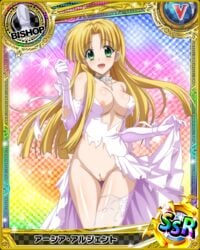 asia_argento blonde_hair blush breasts card_(medium) choker green_eyes high_school_dxd innie_pussy long_gloves nipples no_bra no_panties nude_filter pussy ripped_clothing torn_clothes torn_dress wedding_dress