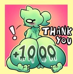 1female 1girls 2d 2d_(artwork) 2d_artwork artist_name artist_self-insert ass ass_focus big_ass blush blushing_female bubble_ass bubble_butt curvaceous curvy curvy_ass curvy_female curvy_figure embarrassed embarrassed_female embarrassed_nude_female fat_ass follower_celebration green_body green_hair green_skin huge_ass large_ass looking_back looking_back_at_viewer number number_on_body phat_ass presenting presenting_ass simple_background simple_eyes sitting twitter_username vhrox2 vhroxy_(character)
