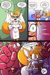 2_tails amy_rose animated anthro areola areola_slip bat big_areola big_breasts blue_eyes breasts brown_body canid canine clothing coat comic dialogue duo english_text eulipotyphlan eyelashes female fox fur fusion gender_change genitals gloves goo_creature goo_hair goo_transformation green_eyes group handwear hedgehog huge_areola huge_breasts lab_coat mammal multi_tail nude nude_anthro nude_female pseudo_hair purple_body purple_eyelids purple_fur rouge_the_bat rule_63 sachasketchy sega slime sonic_the_hedgehog_(series) speech_bubble tail tails text topwear transformation trio vulva wings yellow_body yellow_fur