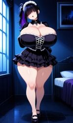 ai_generated black_hair breasts eyes_covered female goth goth_girl huge_breasts lilith_(oc) long_hair purple_hair two_tone_hair