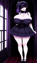 ai_generated black_hair breasts eyes_covered female goth goth_girl huge_breasts lilith_(oc) long_hair purple_hair two_tone_hair