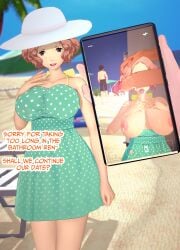 1girls 2boys beach cheating cheating_girlfriend eyes_covered haru_okumura head_grab koikatsu netorare oshino3d persona persona_5 phone phone_screen pubic_hair_on_face ren_amamiya tagme tongue_out