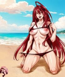 1girls 7th-heaven ahoge areolae beach big_breasts bikini breasts elizabeth_rose_bloodflame female female_only hololive hololive_english hololive_english_-justice- light-skinned_female light_skin long_hair nipples red_eyes red_hair solo very_long_hair virtual_youtuber