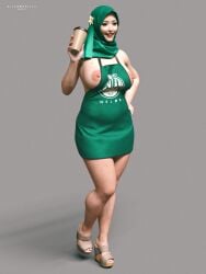 3d arpon asian asian_female big_breasts blank breasts female female_only hijab hijabophilia holding_drink naked_apron room solo solo_female thick_thighs thighs