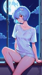 ai_generated animated ayanami_rei moon neon_genesis_evangelion neopn_genesis_evangelion night no_sound nucharona panties rei_ayanami t-shirt tagme video wind window