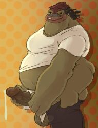 20th_century_fox 3_arms 4_fingers alien alien_humanoid aroused aroused_face aroused_male aroused_smile ass balls belly besalisk black_eyes bodily_fluids body_hair bottomwear brown_body brown_bottomwear brown_clothing brown_hair brown_pants brown_skin butt_hair clothed clothing clothing_lift cum cum_string dexter_jettster disney dreadlocks dripping erection fingers genital_fluids genitals hair haxsmack head_crest hi_res holding_bottomwear holding_clothing holding_object holding_pants holding_penis humanoid leaking_cum leaking_precum lips looking_at_viewer lucasfilm male masturbation multi_arm multi_limb open_mouth overweight overweight_male pants partially_clothed pattern_background penis precum precum_drip saggy_balls shirt simple_background smile smiling_at_viewer solo star_wars star_wars:_attack_of_the_clones sweat sweaty_balls sweaty_genitalia teeth teeth_showing thick_lips tongue topwear vein veiny_penis white_clothing white_shirt white_topwear yellow_sclera