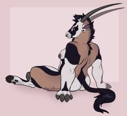 antelope antelope_humanoid anthro anthro_female butch butch_female butch_lesbian dadbod dyke furry furry_female gemsbok mohawk mohawk_(hairstyle) muscular_anthro muscular_female nebulabunny nude nude_anthro nude_female oryx pierced_nipples pierced_nose tasteful_nudity
