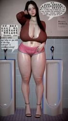 1girls 3d big_breasts black_hair cleavage curvaceous curvy curvy_body curvy_female curvy_figure english english_text female fyronyxxx heels male_toilet original original_character restroom text thick_thighs thighs toilet voluptuous_female