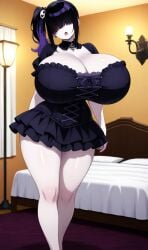 ai_generated black_hair breasts eyes_covered female goth goth_girl huge_breasts lilith_(oc) long_hair pale_skin purple_hair two_tone_hair