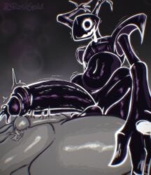 2boys black_body black_cum crazy_eyes cum deltarune deltarune_chapter_3 deltarune_chapter_4 digital_media_(artwork) drooling foreskin frottage gay imminent_sex male male_only non-human penis penis_size_difference roaring_knight rosigoldd the_knight_(deltarune) the_roaring_knight toony_face uncircumcised yaoi