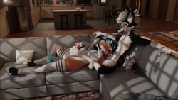 3d_(artwork) absurd_res anthro bodily_fluids canid canine digital_media_(artwork) duo feet fellatio femboy foot_fetish foot_play footjob fox genital_fluids genitals hi_res horn lagomorph licking male male/male mammal oral penile penis penis_lick precum sany_van_fox sanythefox sex sol_heylyn_(sanythefox) tongue wings wolpertinger