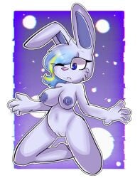 aisberg blue_eyes blue_skin breasts bro_jimmy hands_out kneeling kneeling_female nude one_eye_closed one_eye_open rabbit reupload reuploaded solo tagme two_tone_hair vagina