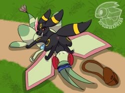 69_position anus balls duo eeveelution feral flygon generation_2_pokemon generation_3_pokemon genitals hi_res jackasplat male male/male nintendo oral outside penis pokemon pokemon_(species) public sex tapering_penis umbreon wings