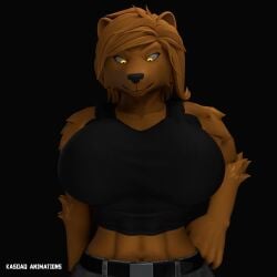 1girls 2020s 2025 3d_animation 5_fingers abs absurd_res animated animation anthro anthro_female anthro_only areolae armpits arms_behind_head athletic_female basic_background bear bedroom_eyes biceps big_breasts black_background black_belt black_nails black_nose black_shirt blender blinking breasts brown_body brown_ears brown_fur busty cheek_tuft cleavage dasha_(petruz) digital_media_(artwork) ear ears_up elbow_tuft fangs female female_only fit fit_female furry furry_female furry_only humanoid kasdaq looking_at_viewer muscular muscular_female navel nipples no_sound pecs presenting_body presenting_breasts seductive_look seductive_smile smile standing swinging_breasts tagme ursid ursine ursine_humanoid video