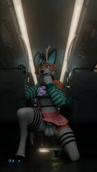3d_(artwork) absurd_res anthro bus chastity_cage chastity_device clothed clothing commercial_vehicle digital_media_(artwork) femboy flaccid genitals hi_res horn lagomorph male mammal partially_clothed penis public public_nudity sany_van_fox sanythefox solo vehicle wings wolpertinger