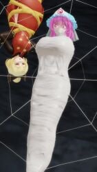 2girls bondage damsel_in_distress female fgh098765 gag gagged kidnaped mummy spider_web touhou yamame_kurodani yuyuko_saigyouji
