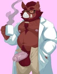 animated anthro balls beard beverage blinking bodily_fluids body_hair bottomwear chest_hair clothed clothing coat coffee coffee_cup coffee_mug container cup digital_media_(artwork) dripping eyewear facial_hair foreskin genital_fluids genitals glasses hairy hi_res humanoid lab_coat leaking_precum male mammal myuger nipples oblivious open_bottomwear open_clothing open_pants oswin_(password) pants partially_clothed password_(visual_novel) penis pixel_(artwork) pixel_animation precum precum_drip precum_on_penis precum_string pubes solo suid suine sus_(pig) throbbing throbbing_balls throbbing_penis topwear tusks wild_boar
