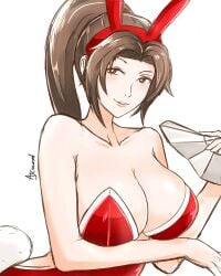1girls ajcrowned artist_name bare_shoulders breasts brown_eyes brown_hair bunny_ears bunny_girl bunny_tail bunnysuit cleavage fatal_fury female king_of_fighters large_breasts looking_at_viewer mai_shiranui paper_fan playboy_bunny ponytail red_bunny_ears red_bunnysuit simple_background snk solo solo_female solo_focus tail white_background