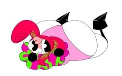big_ass big_butt big_eyes boots bunny_ears laying_down laying_on_floor laying_on_ground laying_on_stomach onesie pink_onesie smile smiling sona stick_legs twitter_username white_background white_skin