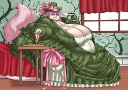 1girls bbw belly blob dress eating fat_fetish fate/grand_order fate_(series) female fox_tail green_dress koyanskaya_(fate) meatpedal obese obese_female pink_fur pink_hair pizza ssbbw weight_gain weight_gain_sequence