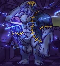 1boy 2021 balls bar_censor bara blonde_hair censored darkstalkers electricity erection frankenstein's_monster gay male male_only muscular penis solo tagme tainan veiny_penis victor_von_gerdenheim video_games yaoi