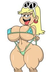 1girls big_ass big_breasts blackmorty_(artist) blonde_hair_female breasts cameltoe female huge_ass leni_loud pulling_bikini_string pussy solo string_bikini the_loud_house thick_thighs tounge_out