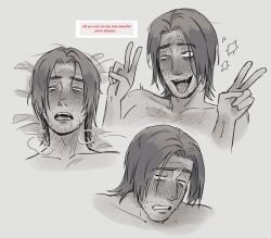 ahegao ahegao_face blush crossed_eyes doodle drool_string drooling eyes_crossed eyes_rolled_back eyes_rolling_back furrowed_brow gray_background grey_background jimmy_(mouthwashing) mouthwashing no_background oh_my_god_jimmy_i_fucking_need_you on_back panting peace_sign steam steamy_breath strawpage_request sweat tears tears_in_eyes tongue_out zzoupz