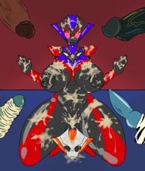 after_ejaculation alien alien_girl alien_humanoid breasts bukkake covered_in_cum cum_everywhere cum_on_body cum_on_breasts cum_on_face cum_on_lower_body cum_on_upper_body excessive_cum female gangrape grigio_darkness large_breasts mirrorcell stage stage_show thick_thighs thighs ultraman_(franchise) ultrawoman_grigio
