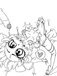 artist_request black_and_white cum cum_in_mouth les_kassos sandy_(les_kassos) spitroast