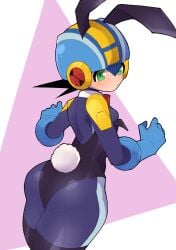 1boy ass big_ass bodysuit bunny_ears bunny_tail bunnysuit chibi cotton_tail curvy curvy_figure curvy_hips curvy_male cute femboy hips kokemega looking_at_viewer looking_back looking_back_at_viewer male mega_man mega_man_battle_network megaman.exe netnavi stockings thick_thighs thighhighs twink wide_hips