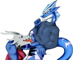 2boys anthro dragon dragon_city drooling fellatio frozen_wind_dragon gay horn male male_focus male_only metal_dragon open_mouth oral penis saliva scalie secrets-from-dark sex simple_background smile tongue tongue_out white_background yaoi