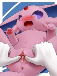 blush bodily_fluids cum cum_in_pussy cum_inside eeveelution espeon female feral generation_2_pokemon genital_fluids hi_res leaking leaking_cum leaking_pussy looking_down nintendo open_mouth pokemon pokemon_(species) solo spread_legs spreading steel_cat