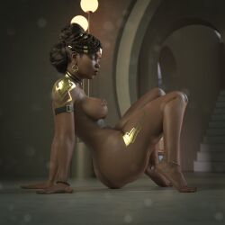 1girls 3d arcane ass big_ass breasts dark-skinned_female dark_skin female jinxie_lizzy league_of_legends mel_medarda nipples riot_games solo