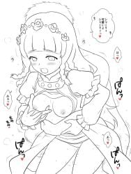 breasts breasts_out flower from_behind hair_flower hair_ornament highres hug hug_from_behind kiikii_(kitsukedokoro) long_hair monochrome partially_undressed shirley_fennes tales_of_(series) tales_of_legendia translation_request vaginal_penetration