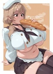 1girls absurd_res apron apron_only bbw belly big_breasts bread bread_in_mouth bready_(nikke) breasts breasts_bigger_than_head brown_eyes brown_hair busty choker chubby chubby_female clothed clothing digital_media_(artwork) eyebrows eyelashes female female_focus female_only food food_in_mouth glistening glistening_body goddess_of_victory:_nikke headgear headwear hi_res huge_breasts large_breasts light-skinned_female light_skin motion_lines plump reactchips solo stockings thick_thighs thighhighs thunder_thighs tight_clothing top_heavy twitter_link venus_body video_games voluptuous voluptuous_female wide_hips