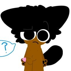 anthro arben_(character) cat_tail confusion felid frown genitals humanoid hybrid male mammal nipples pawpads paws penis question_mark solo speech_bubble tigerlikearben