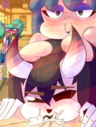 assisted_fellatio black_hair blowjob blue_hair fellatio fortnite green_hair hope_(fortnite) nemia_(fortnite) night_rose parallel_vlad shaded vi_wesker watching