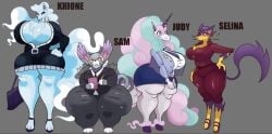4girls anthro ass breasts bursting_breasts cat_ears female female_only fox_ears fox_humanoid hand_on_hip huge_ass huge_breasts khione_(piratebay) liepard ninetales oc office_clothing office_lady piratebay pokemon pokemon_(species) purugly rapidash tail tight_clothing wide_hips