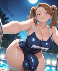 ai_generated balls_under_clothes bulge bulge_through_clothing busty civitai cleavage curvy curvy_figure dickgirl flaccid flaccid_penis futanari grabbing_viewer hi_res highres holding_viewer huge_balls huge_breasts huge_cock leaning leaning_forward looking_at_viewer looking_down one-piece_swimsuit patreon penis pov_eye_contact sazaki_kaoruko school_swimsuit smug smug_face solo stable_diffusion standing swimming_pool swimsuit thick thick_thighs tight_clothing twintails viewed_from_below viewer wide_hips yuckle